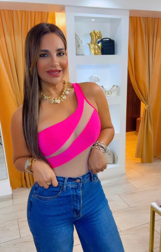 Mesh Fuchsia Bodysuit (stretch)