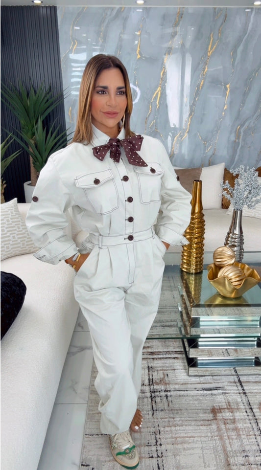 Málaga Beige Jumpsuit(spandex) incluye bufanda