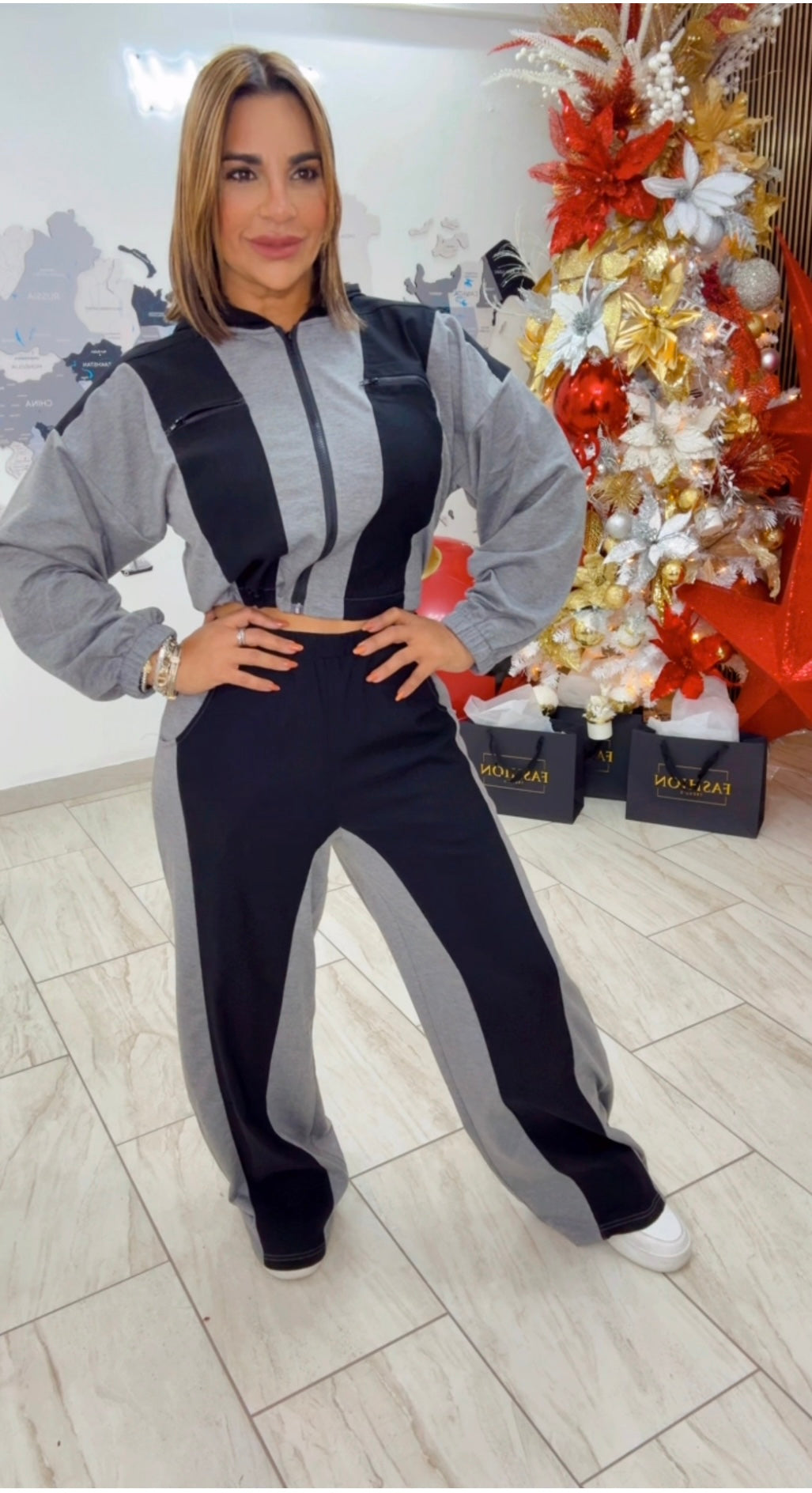 Black & Gray Travel Set (spandex) utilicé talla M