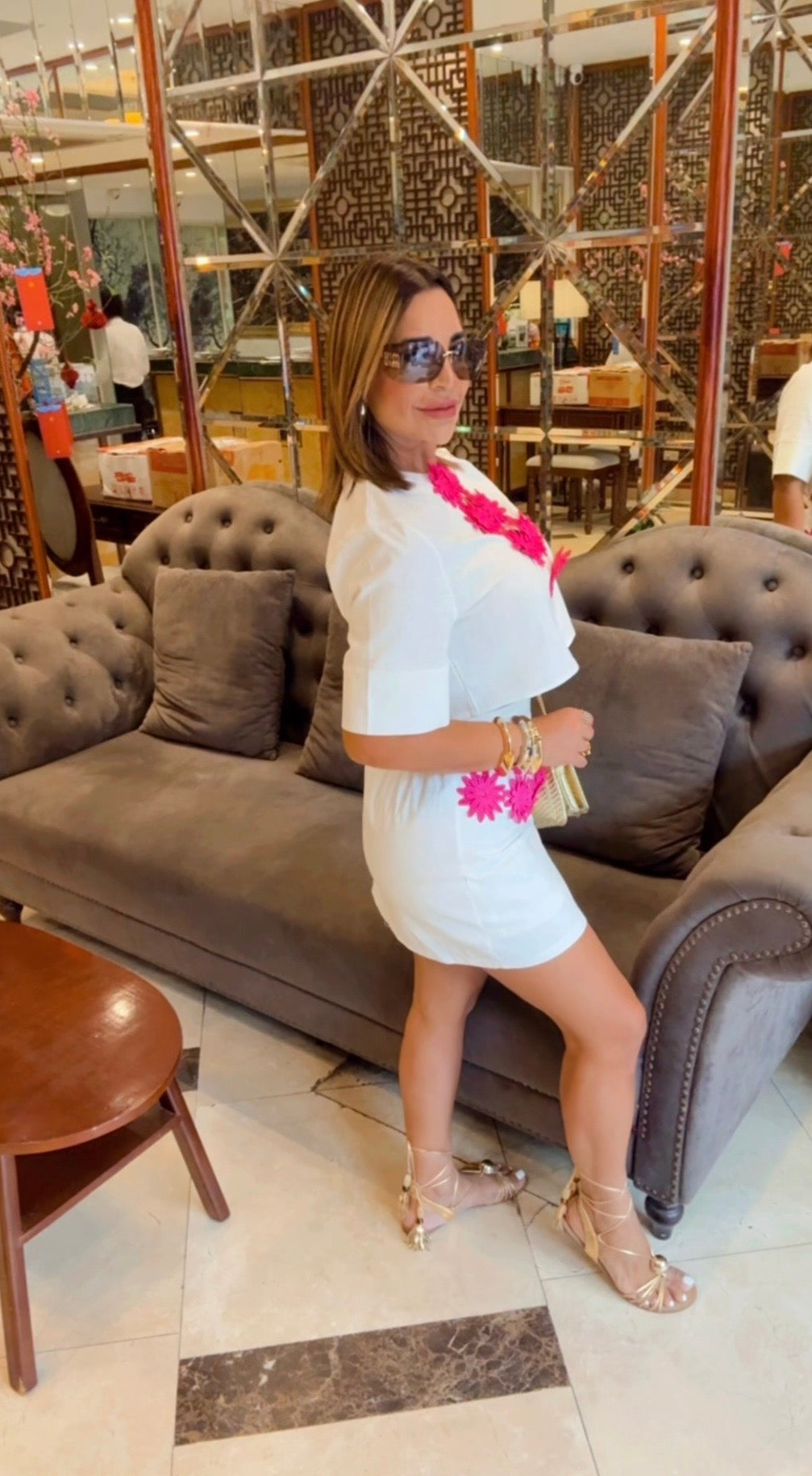 Pink Flowers White Skirt Set (Trae short integrado) utilicé talla Small