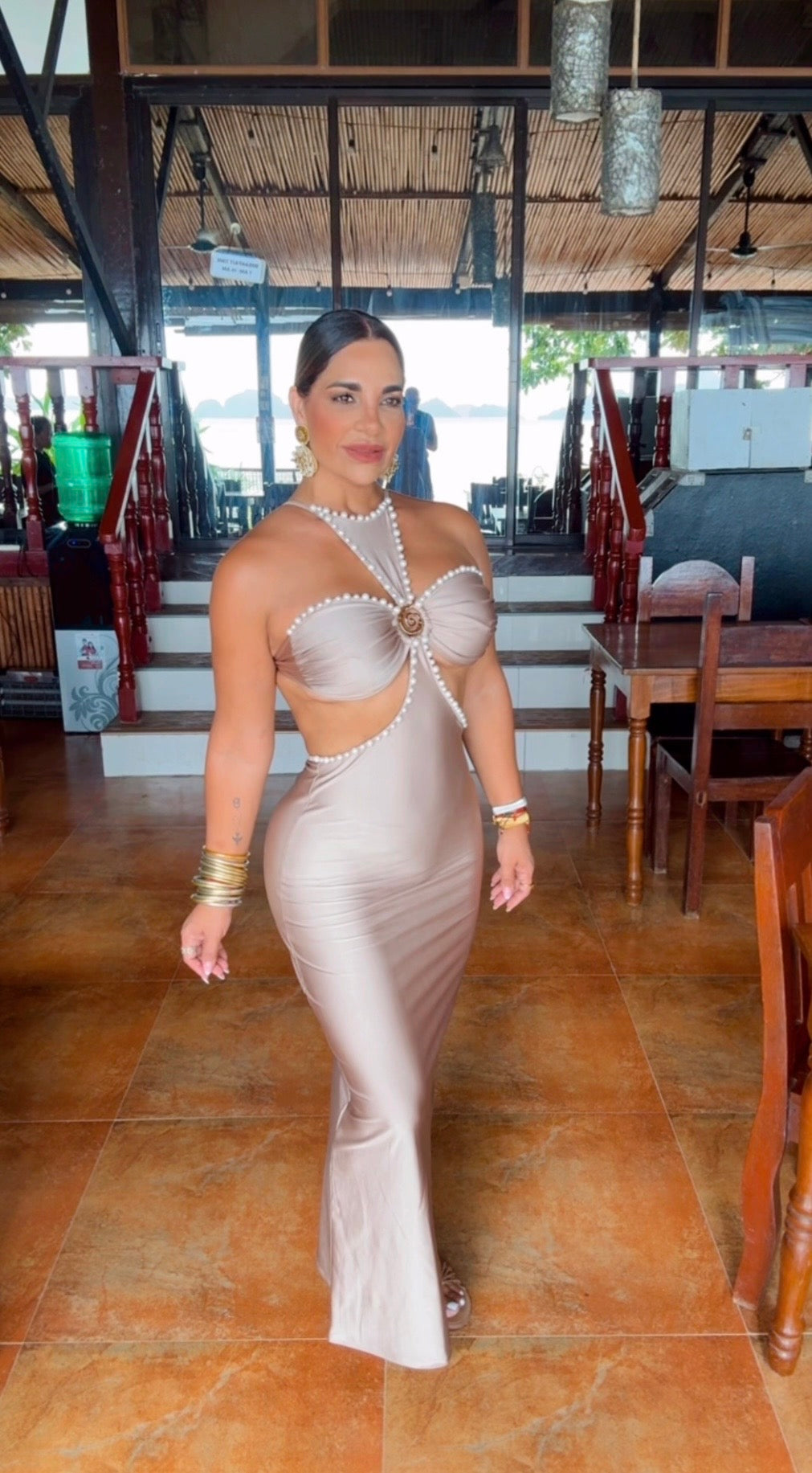 Port Barton Gold Pearl Dress (stretch)