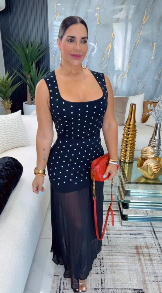 Polka Dots Black Skirt Set (spandex)