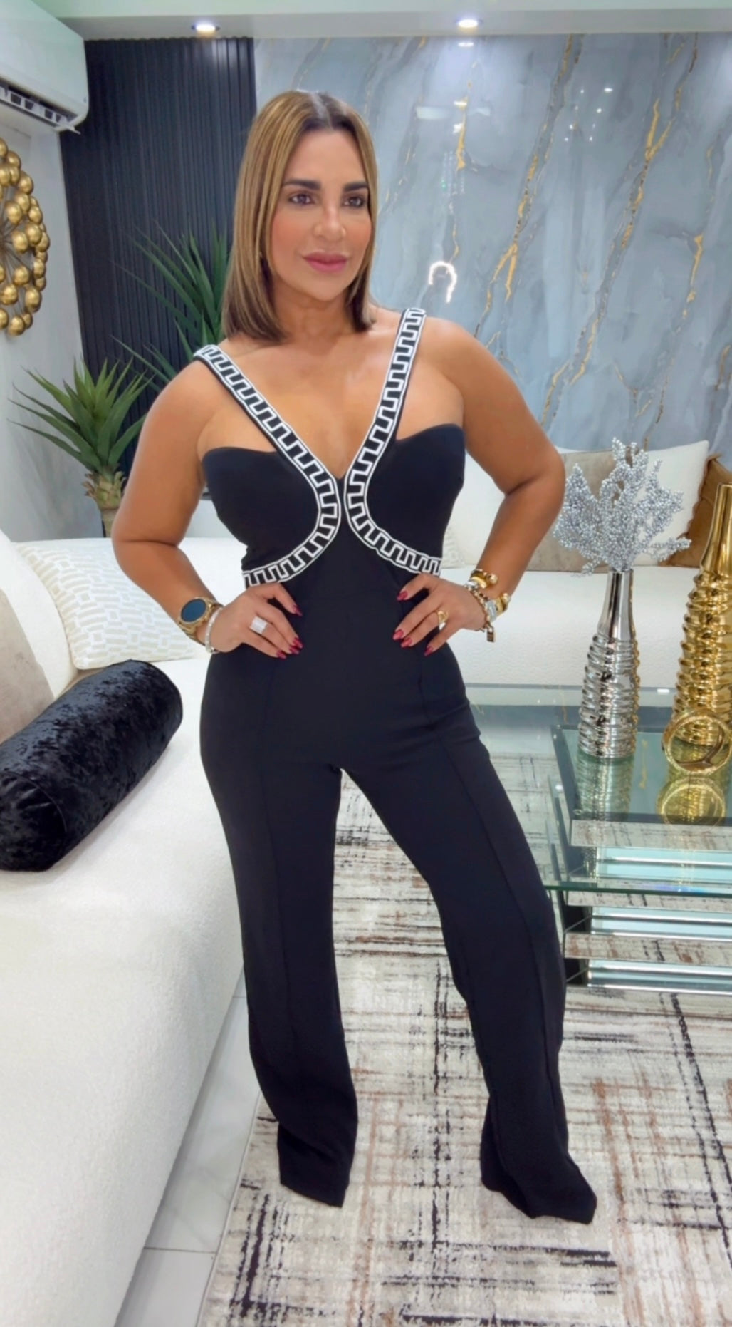 Montevideo Black & White Jumpsuit (stretch) utilicé talla Médium