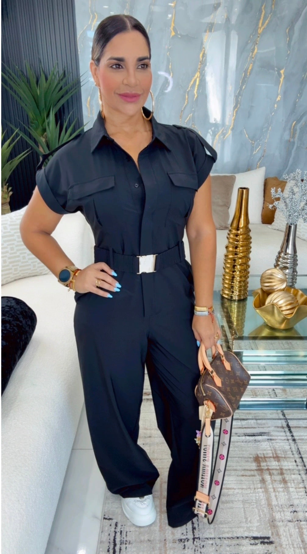 Islandia Black Jumpsuit (incluye el cinturón) spandex