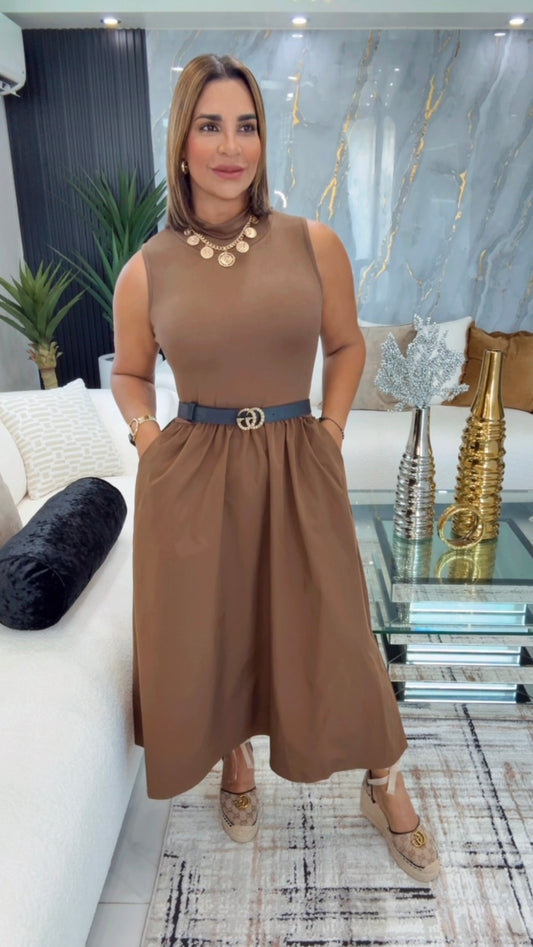 Grecia Brown Dress (No incluye Correa) stretch (utilicé talla M)
