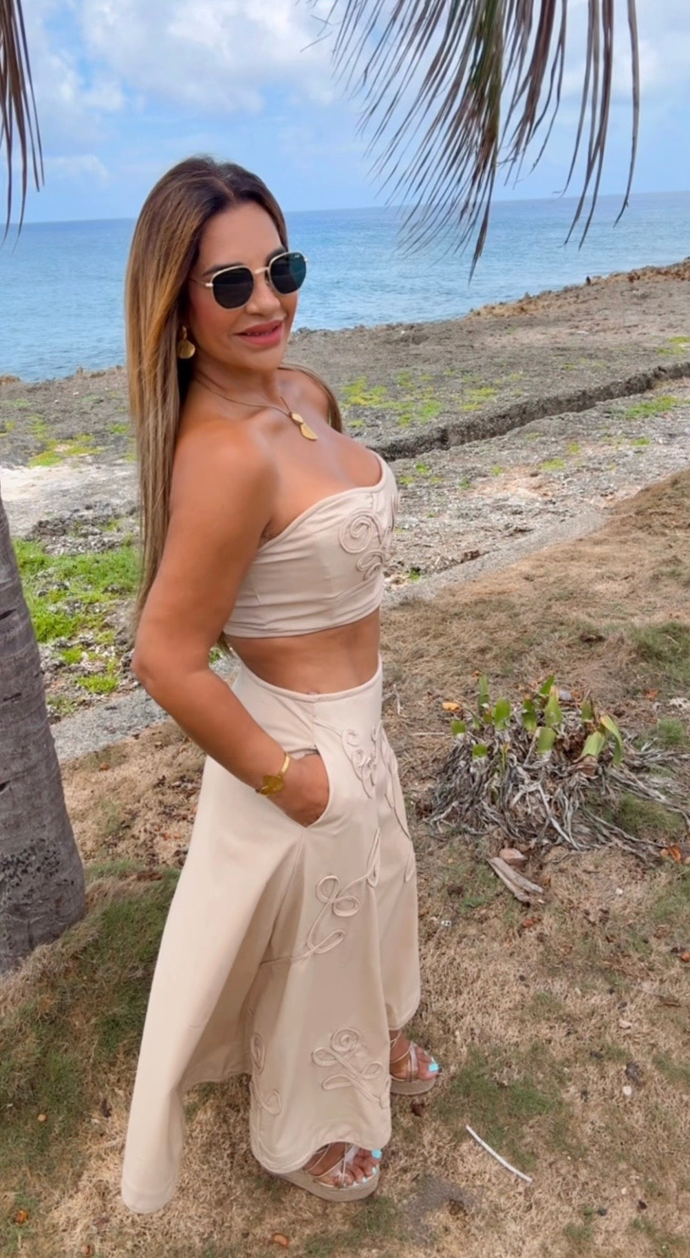 Cayo Beige Skirt Set (spandex)