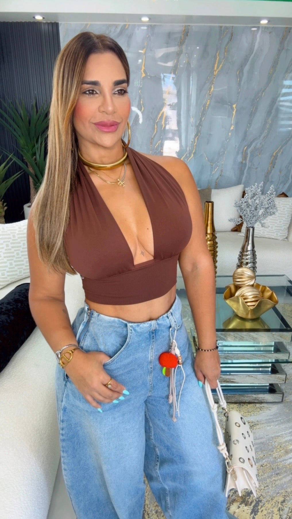 Halter Brown Top (stretch)