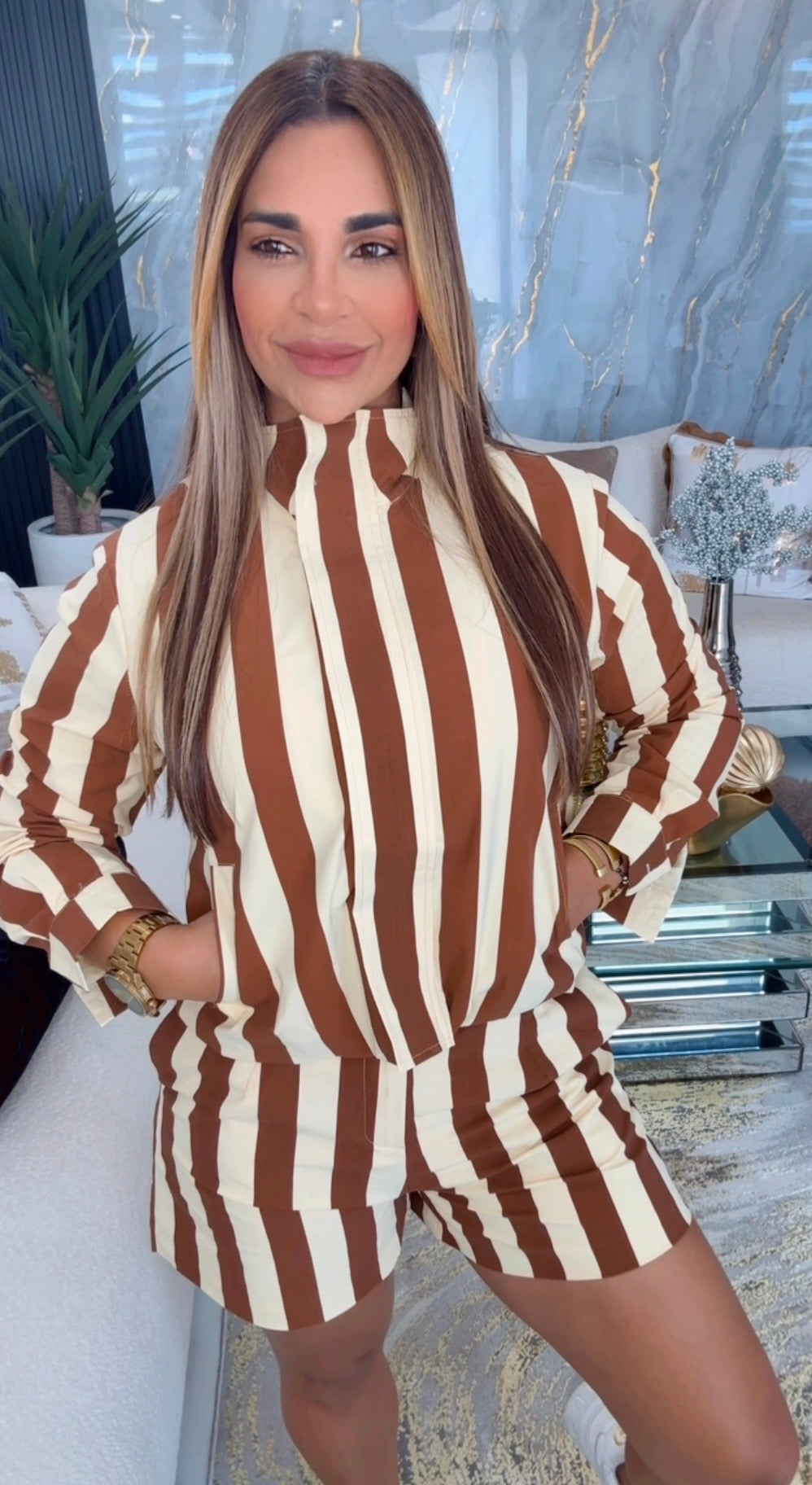 Brown Stripes Short Set (spandex)
