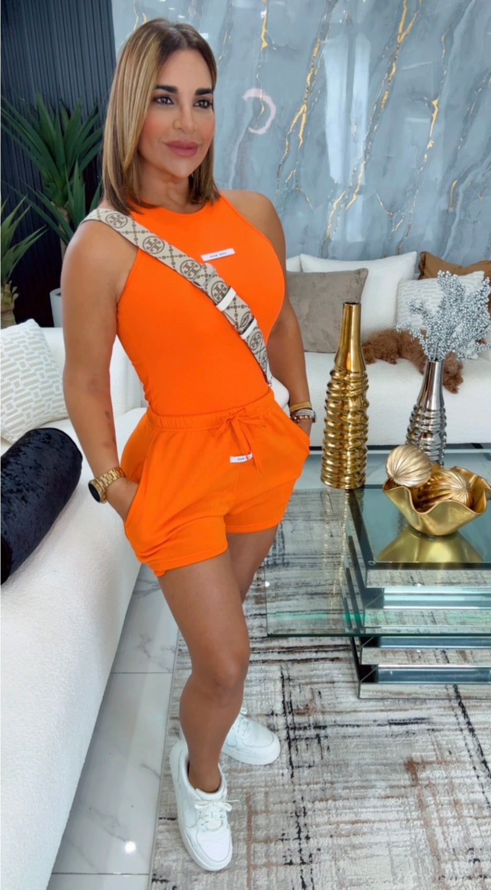 Hand Made Orange Bodysuit Set (spandex)