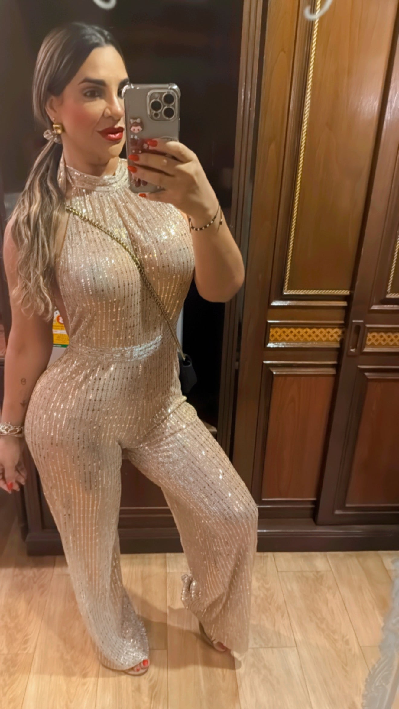 Slinky Sequins Gold Jumpsuit  (stretch)