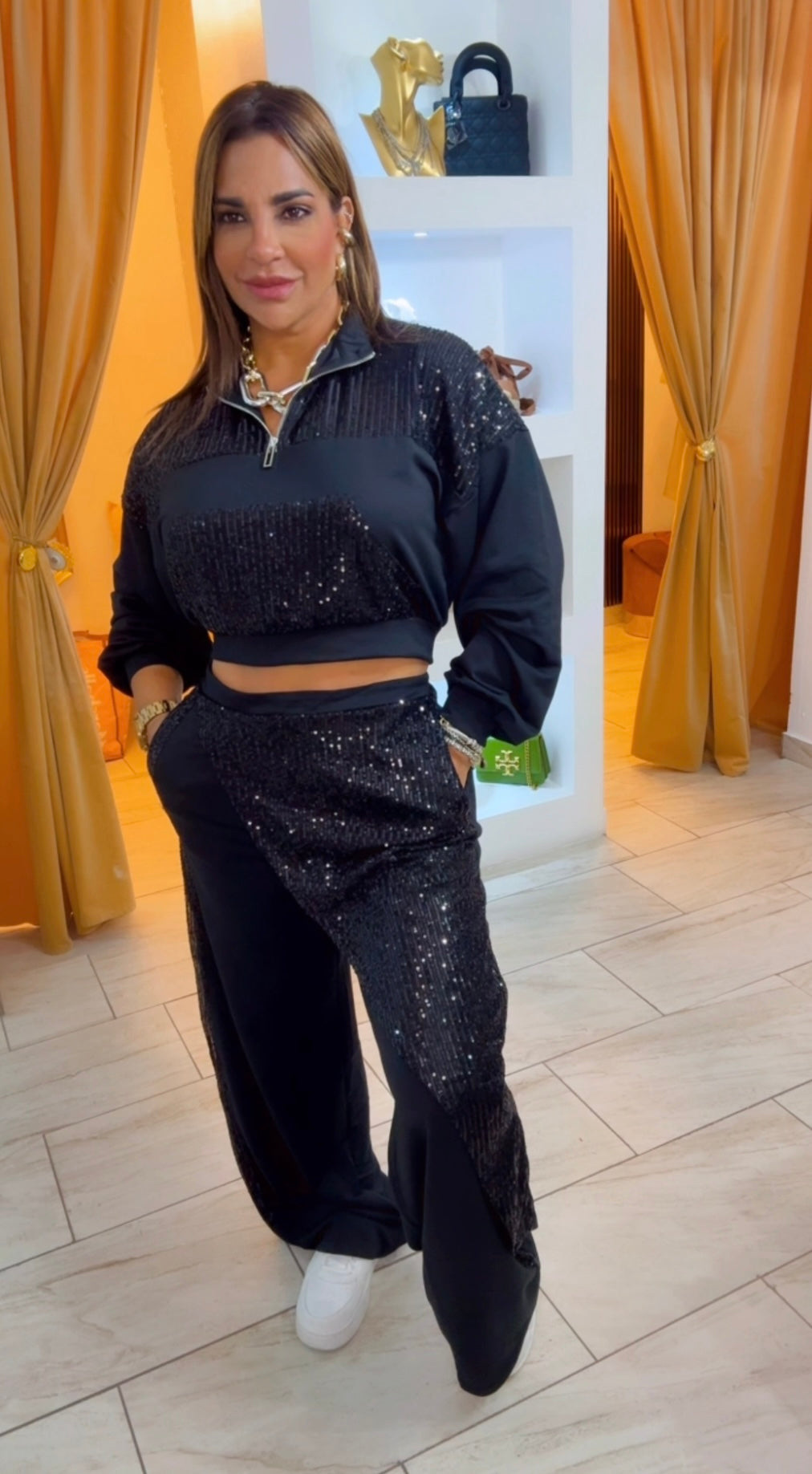 Galaxy Sequins Black Set (spandex) utilicé tala Médium