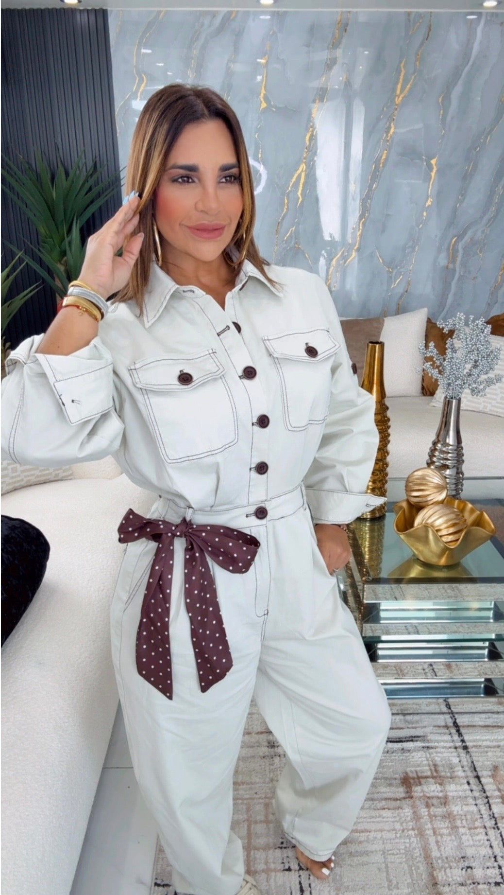 Málaga Beige Jumpsuit(spandex) incluye bufanda