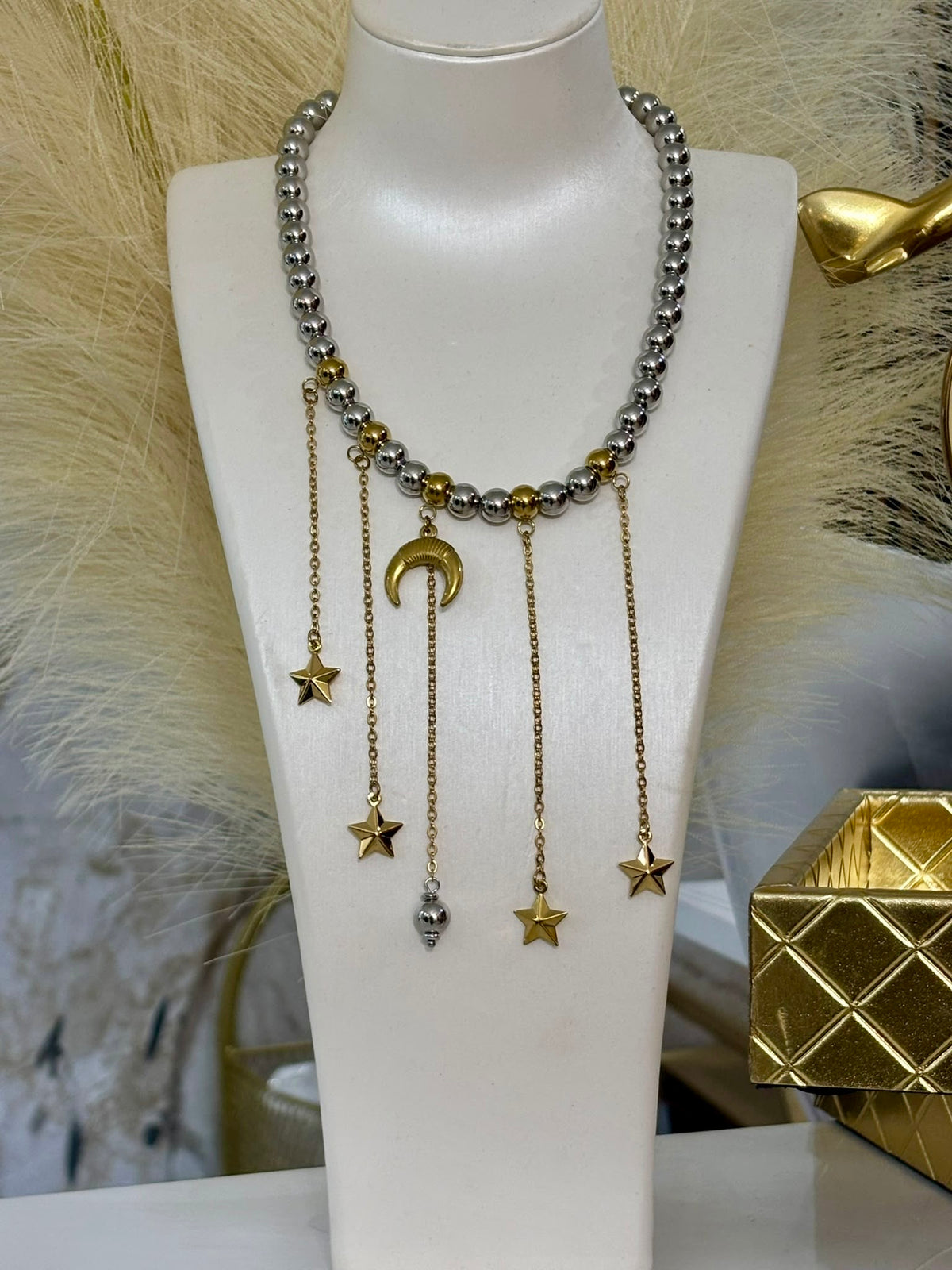 Moon & Star Two Tones Necklace (acero inoxidable)