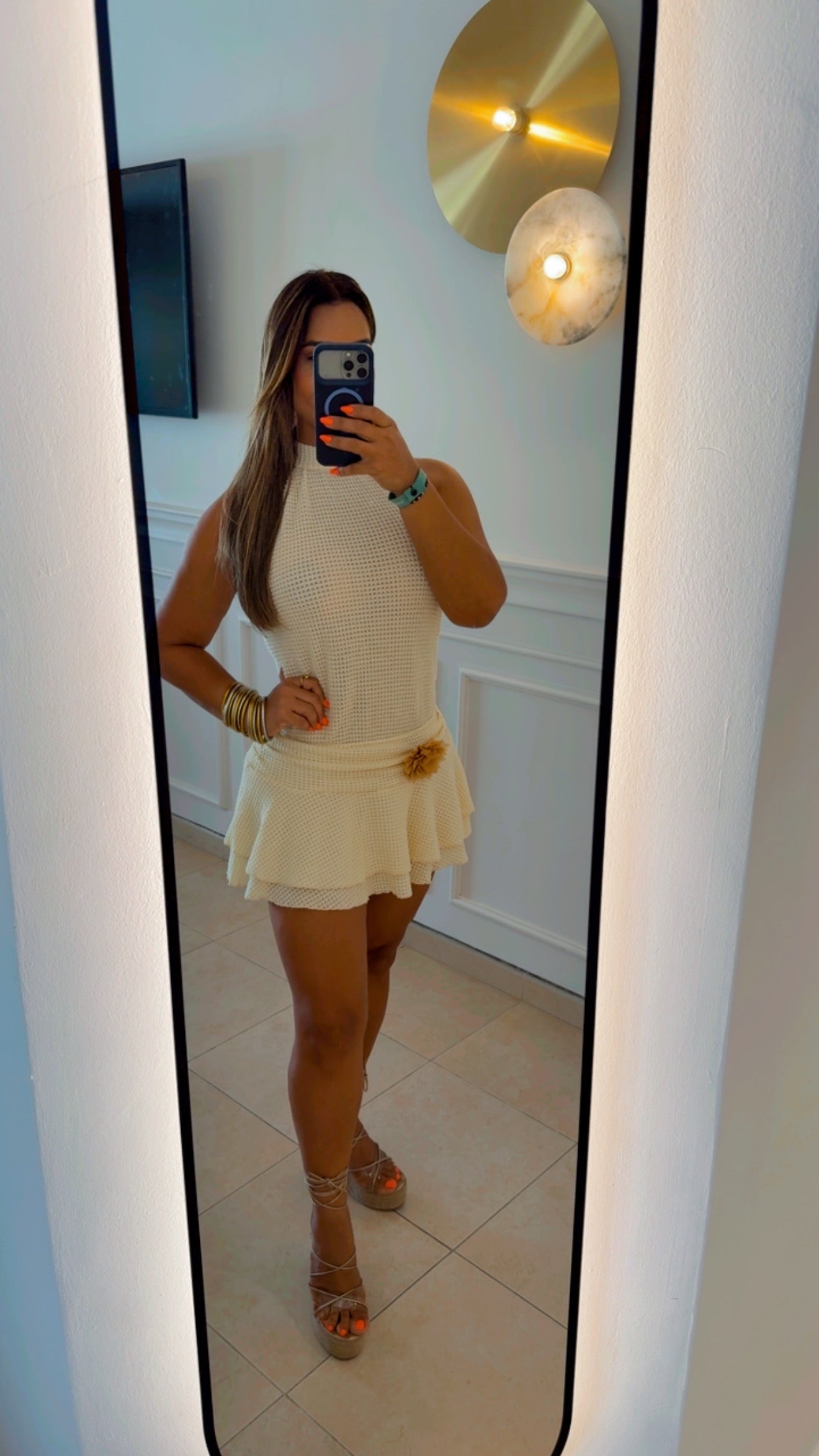 Samaná Beige Crochet Mini Dress (spandex)