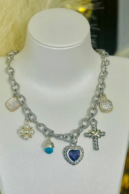 Believe in God 2 Tones Necklace with Charms  ( gold plated material)