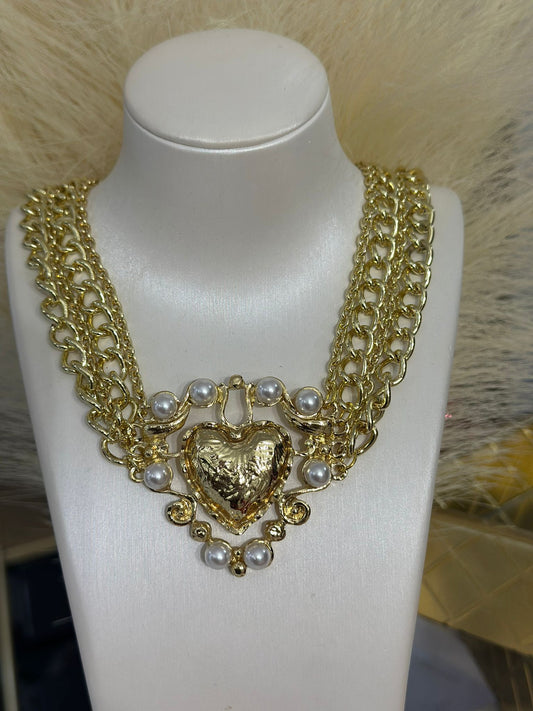 Triple Chain Heart Gold Necklace