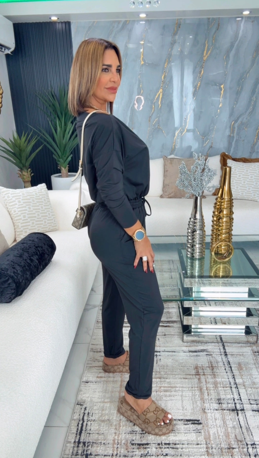 Cornelia Black Jumpsuit (stretch) utilicé talla M