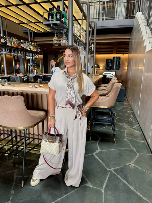 Costanero Beige Lino Set (spandex) colección 🇮🇹incluye cinturón y bufanda