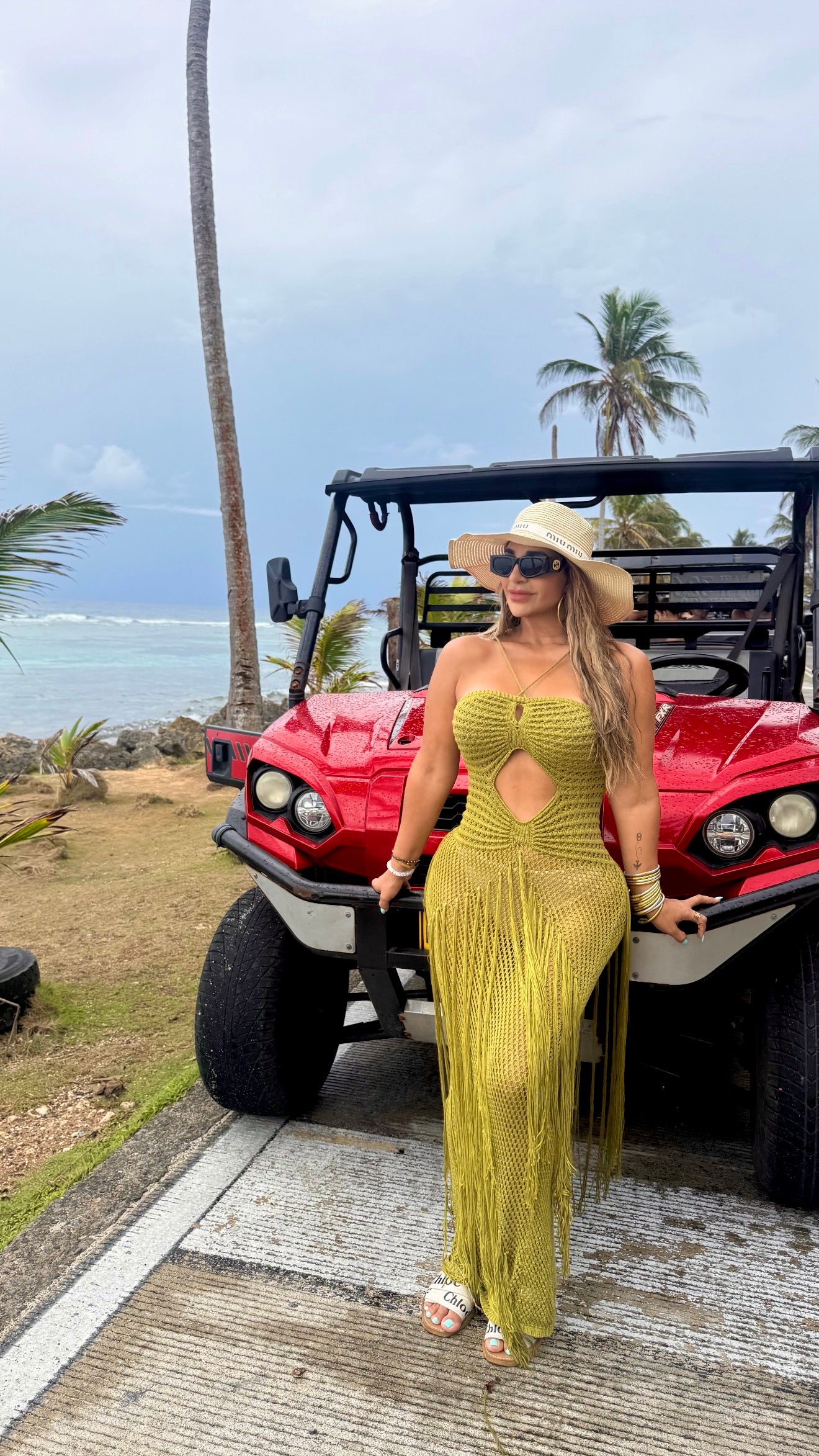 San Andrés Island Olive Crochet Dress (spandex)