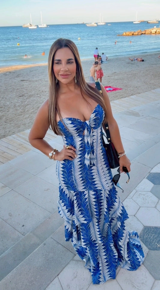 Flamenco Ruffle Blue Maxi Dress (utilicé M)