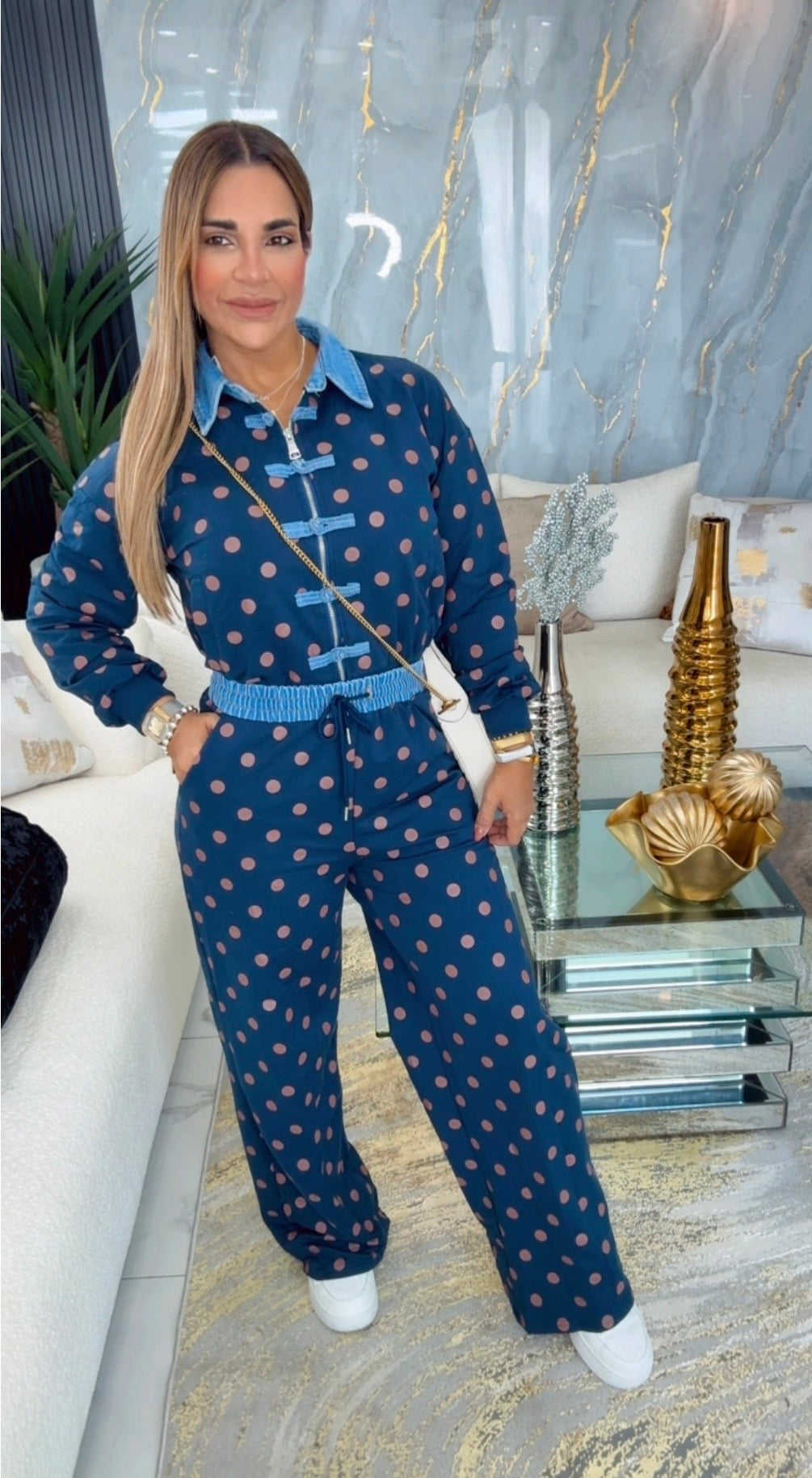 Navy Blue Polka & Denim Set (spandex)