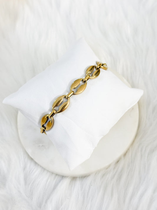 Big Coffee Bean Gold Bracelet