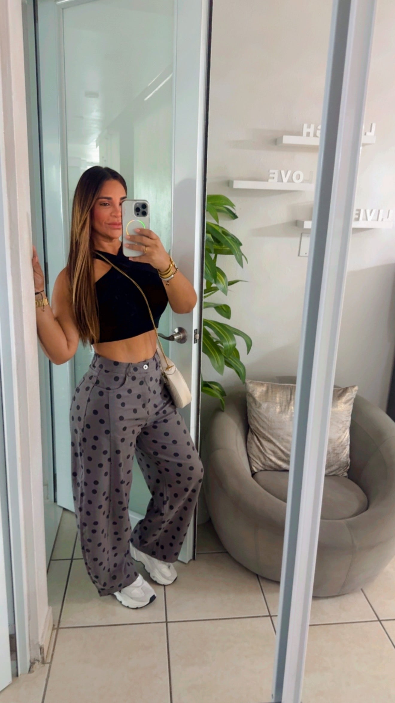 Polka Dots Gray Barrel Pant (spandex) utilicé Médium