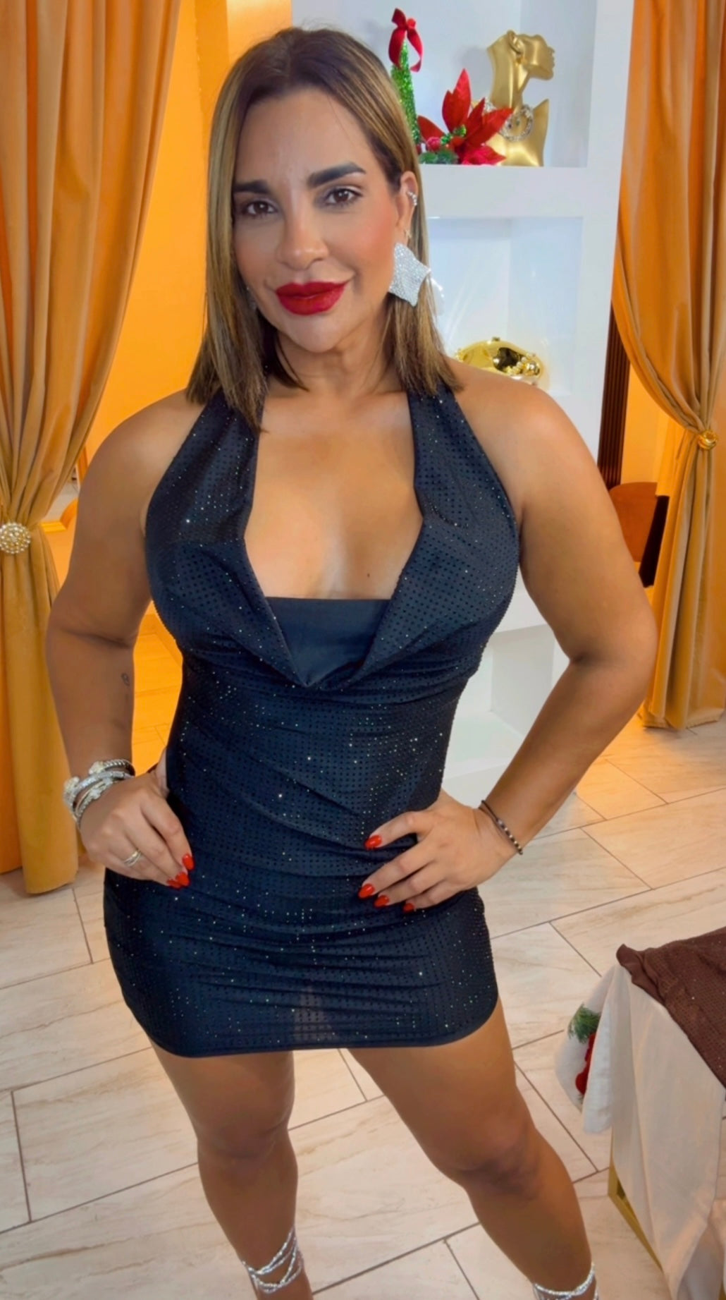 Black Halter Shine Dress(spandex)