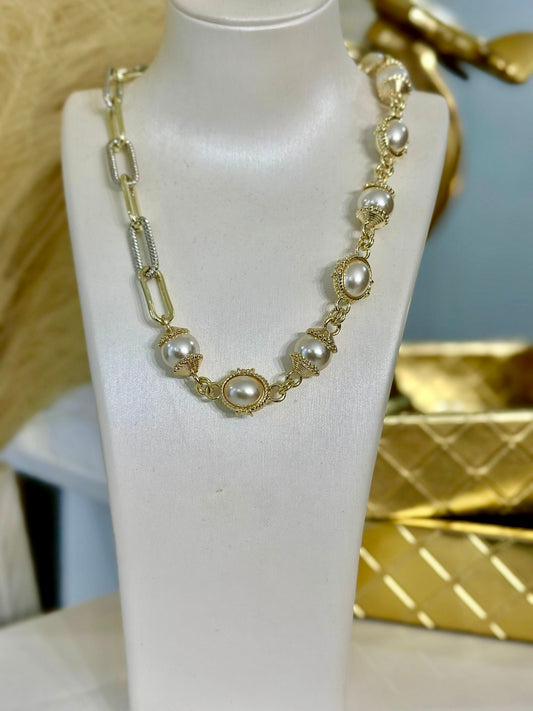 The Queen Pearl Necklace (Gold Plated) (Two Tones)