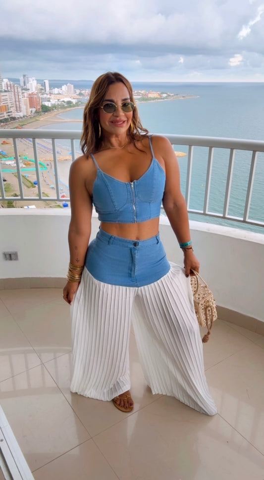 Cartagena White & Denim Set (stretch) utilicé talla Médium