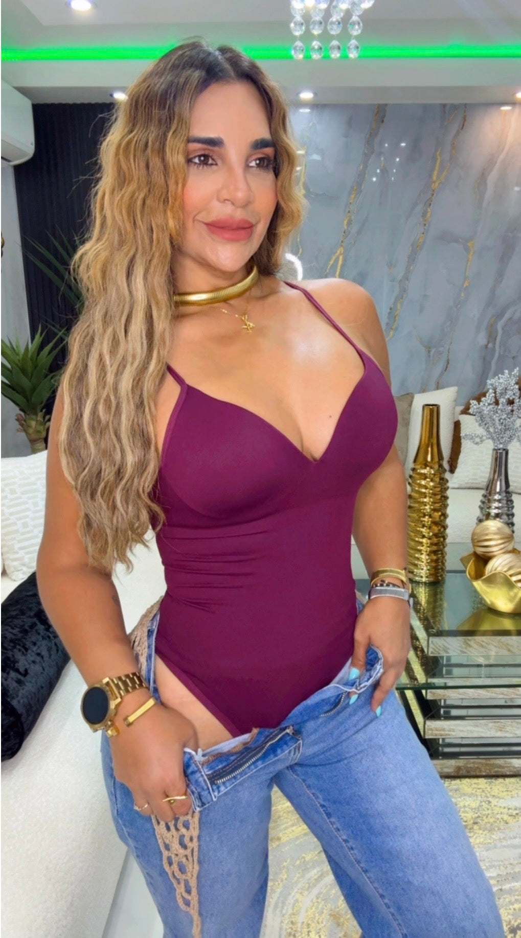 Burgundy Bodysuit (control de abdomen y levantamiento de busto) stretch