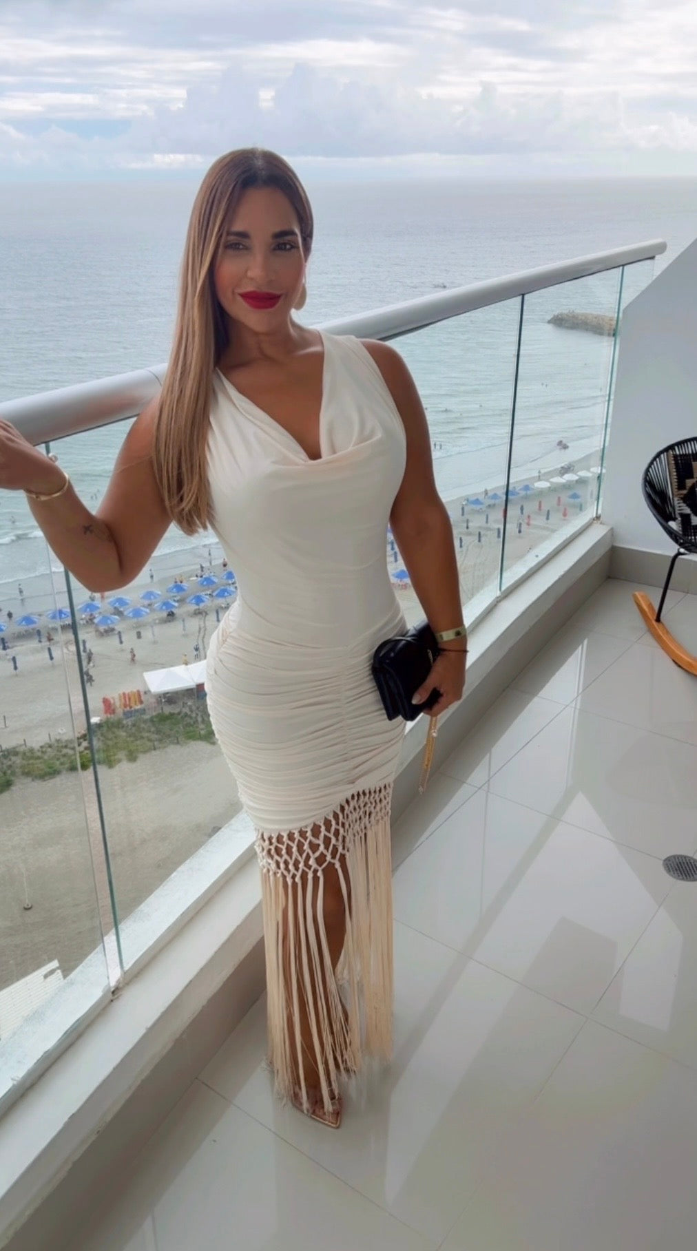 Cartagena Ivory Fringes Dress (spandex) no clarea