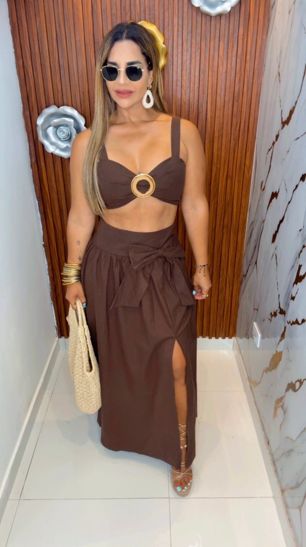 Samawi Brown Skirt Set (spandex)