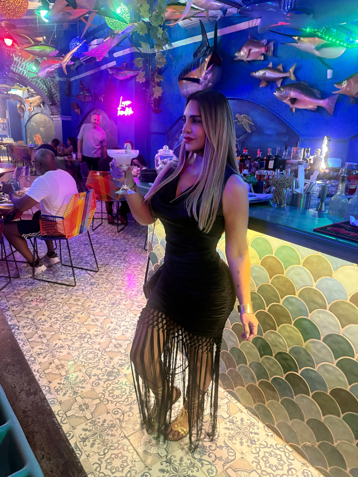 Restock Cartagena Black Fringe Dress (spandex) Llegan el próximo Martes