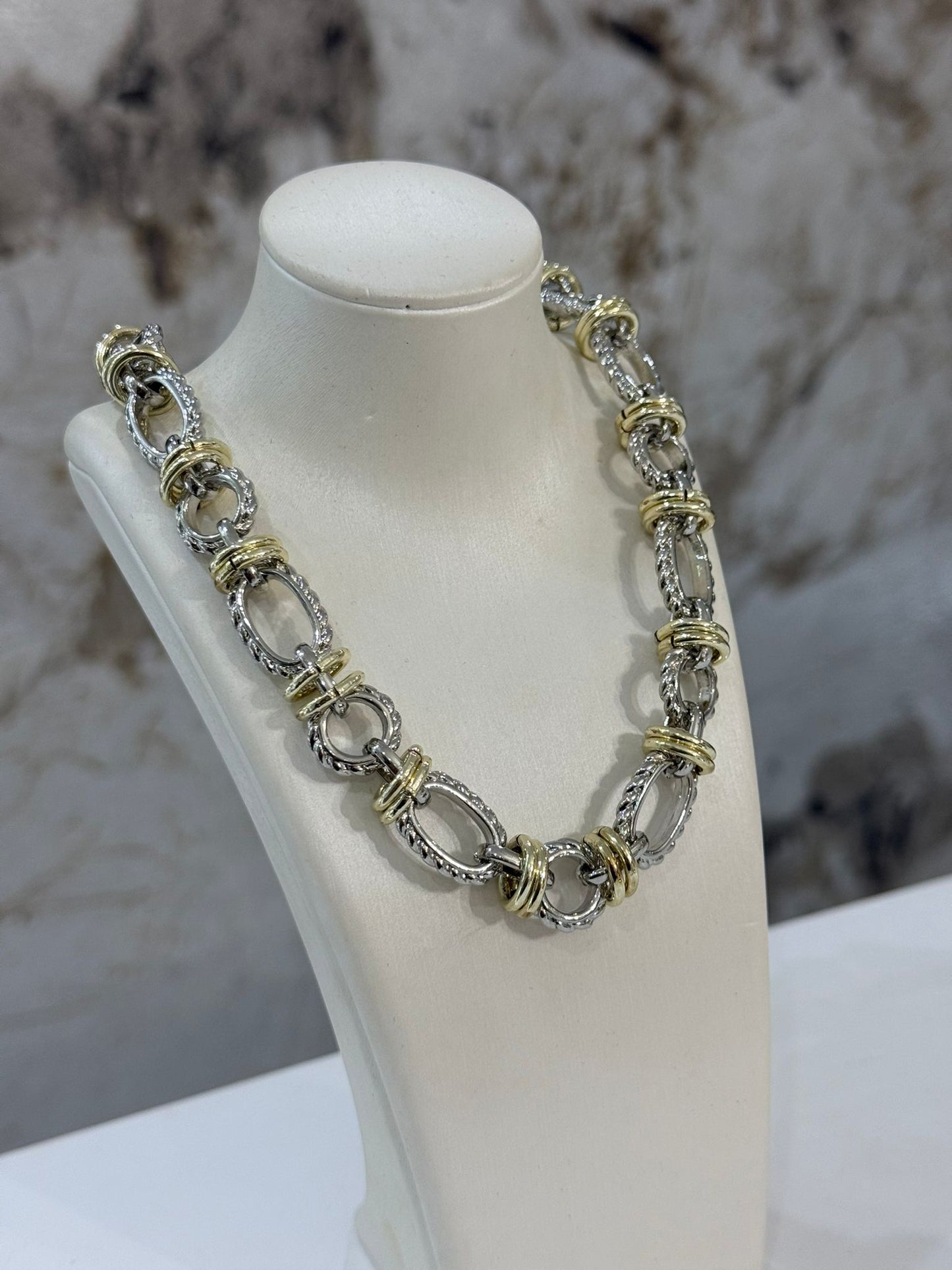 Bold Chunky Necklace (Two Tones) (Gold Plated)