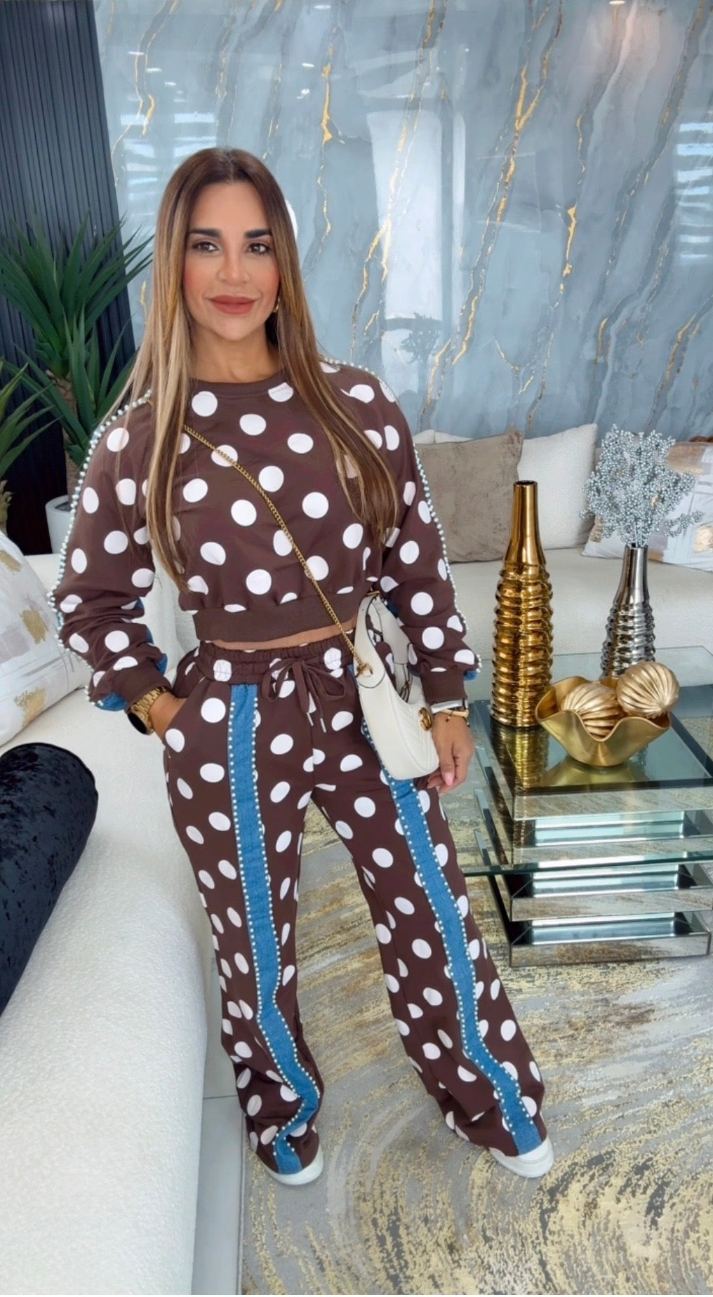 Pearl Polka Dots Brown Set (spandex)