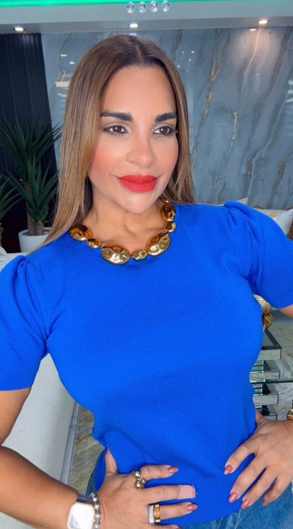 Nusa Royal Blue & Gold Details Top (spandex)