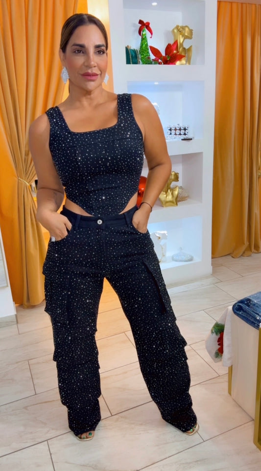 Black Shine Cargo Set (spandex) utilicé talla Médium