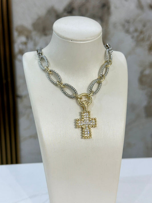 Sparkle Cross Two Tones (Gold Plated)