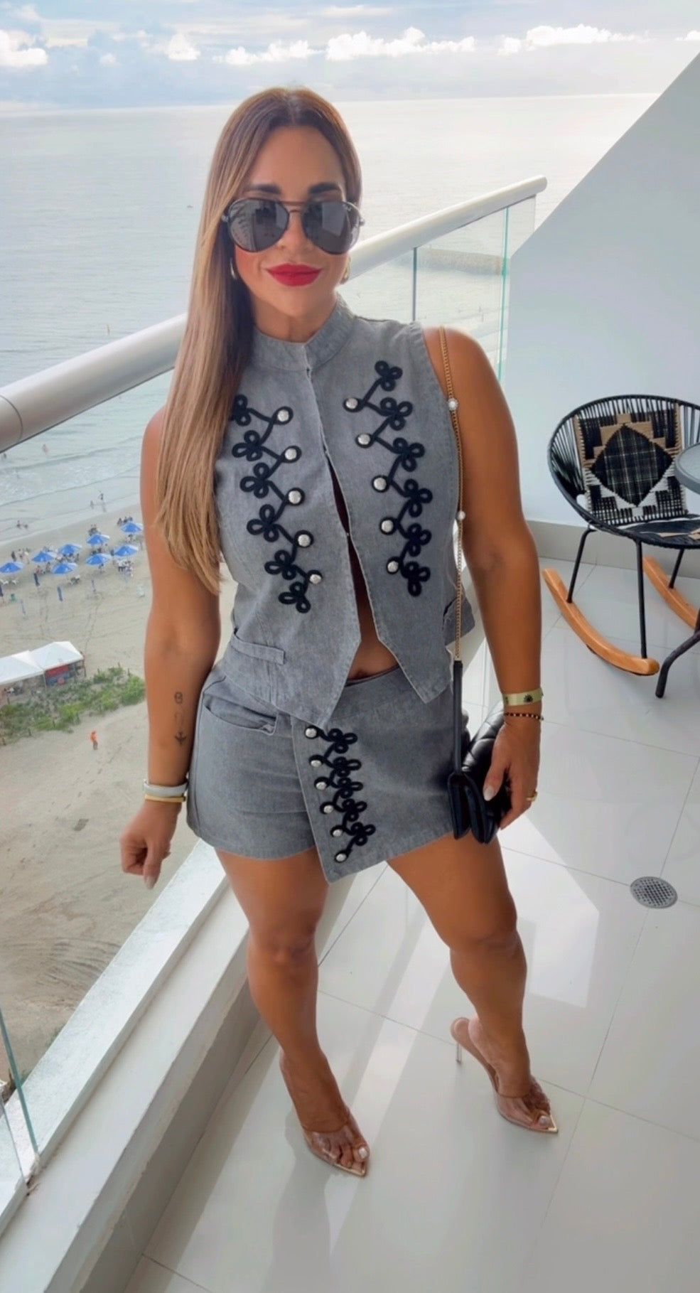 Black Gray Napoleon Skort Set (utilicé M) es falda pantalón