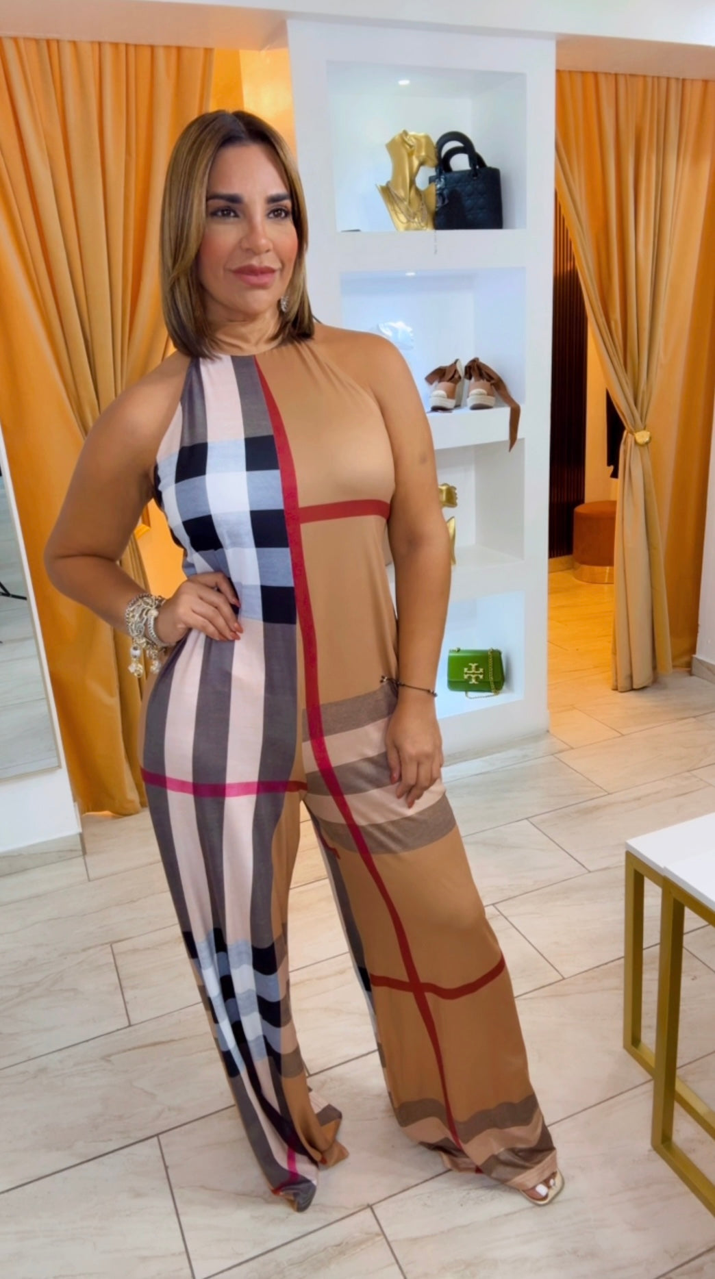 Burberry Inspired Jumpsuit (stretch) utilicé talla M