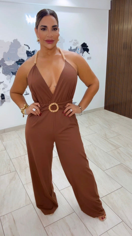 Getsemani Brown Jumpsuit(stretch) bájale una talla