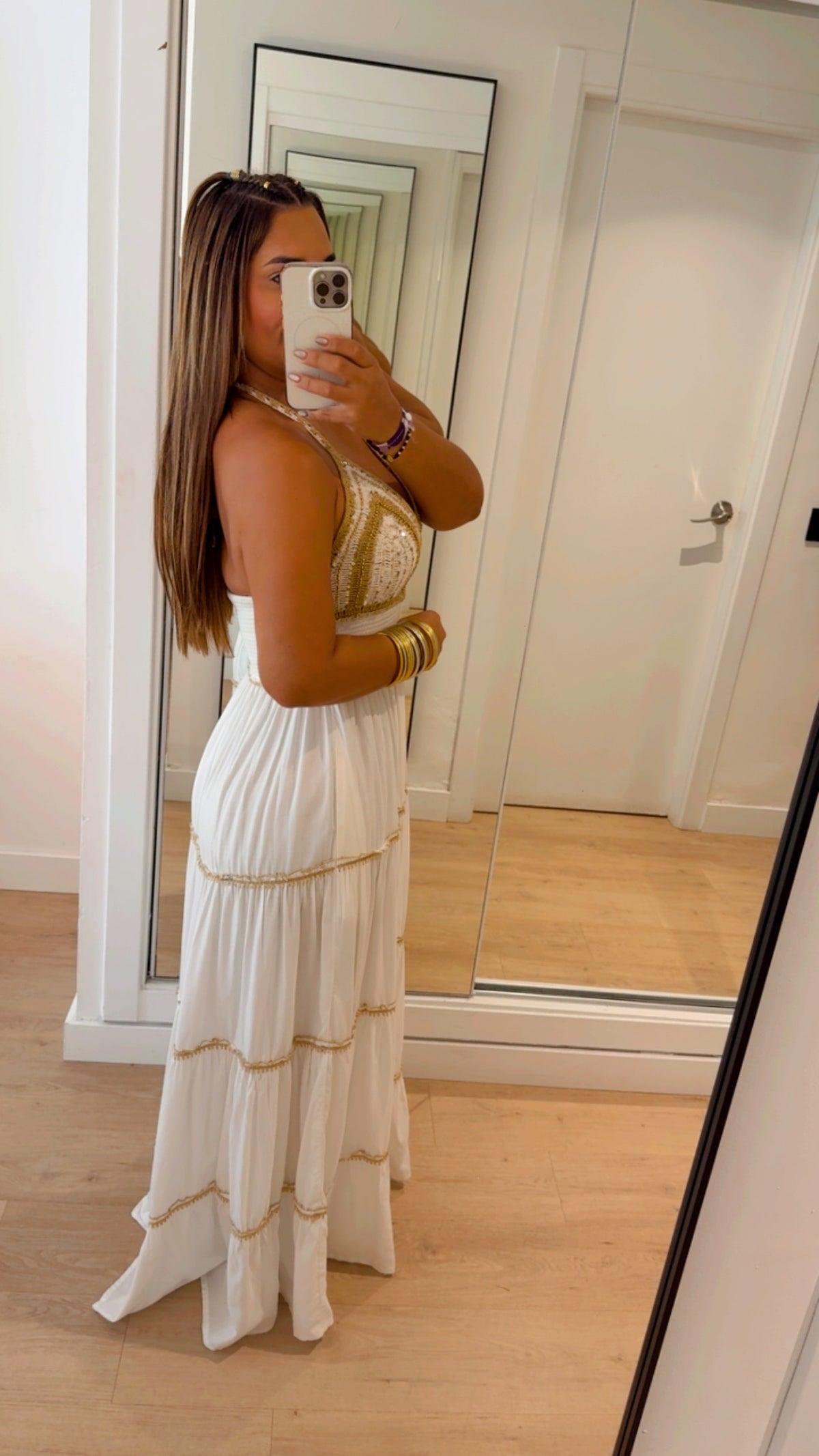 Restock Marina White & Gold Crochet Maxi Dress (spandex) colección 🇮🇳 doble forro/ Llegan el sábado