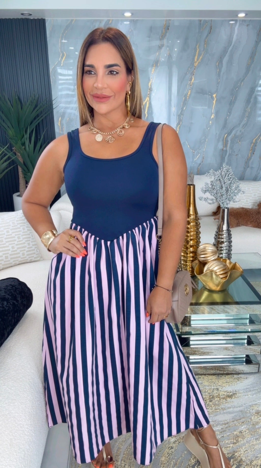 Paris Navy Blue & Pink Dress (spandex)