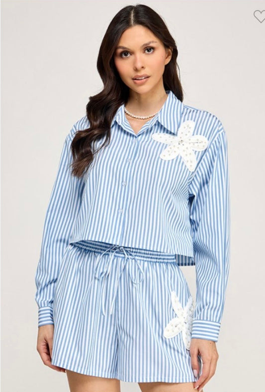 Flower Pearl  Royal Blue Set (spandex)