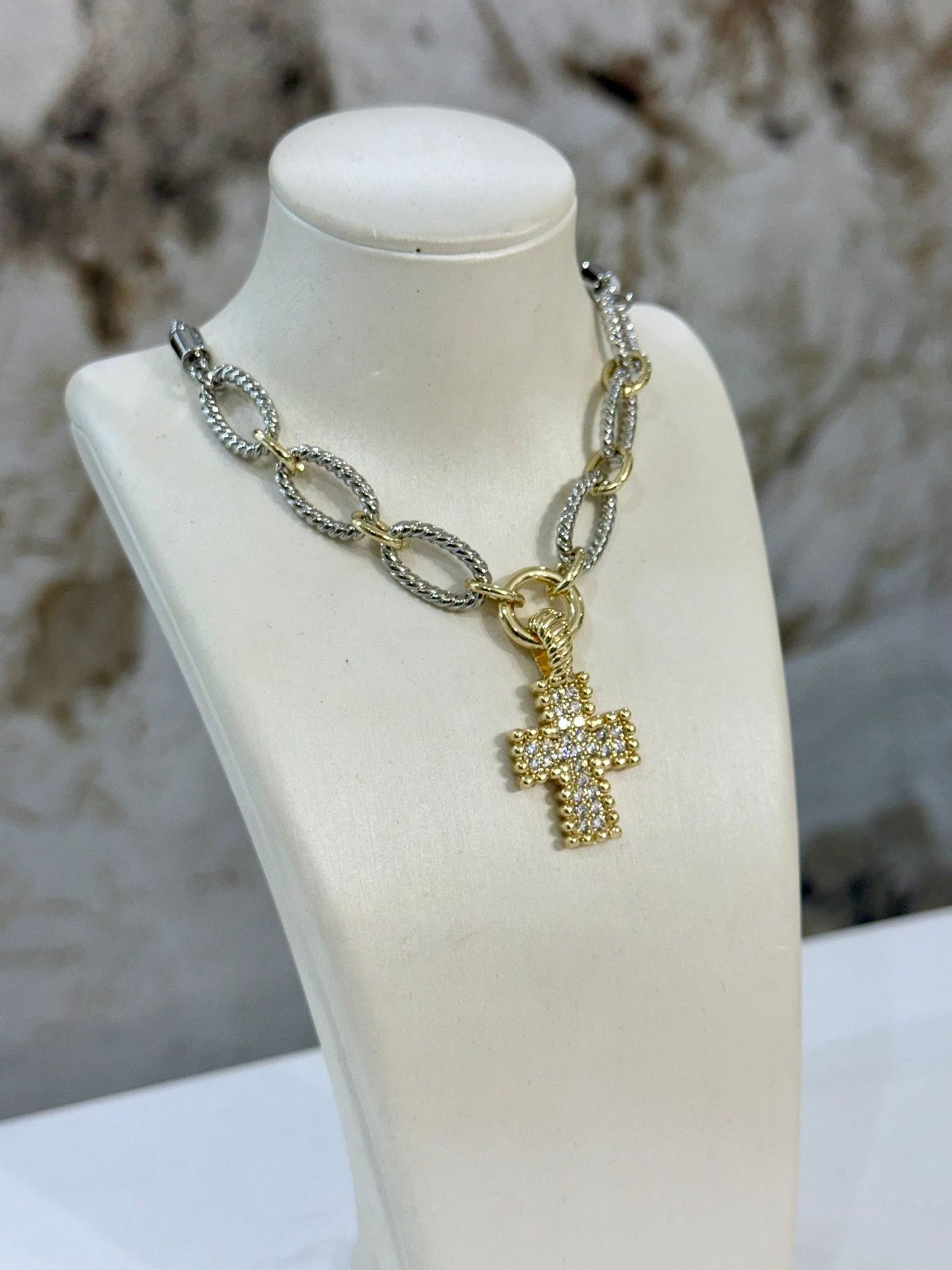 Sparkle Cross Two Tones (Gold Plated)