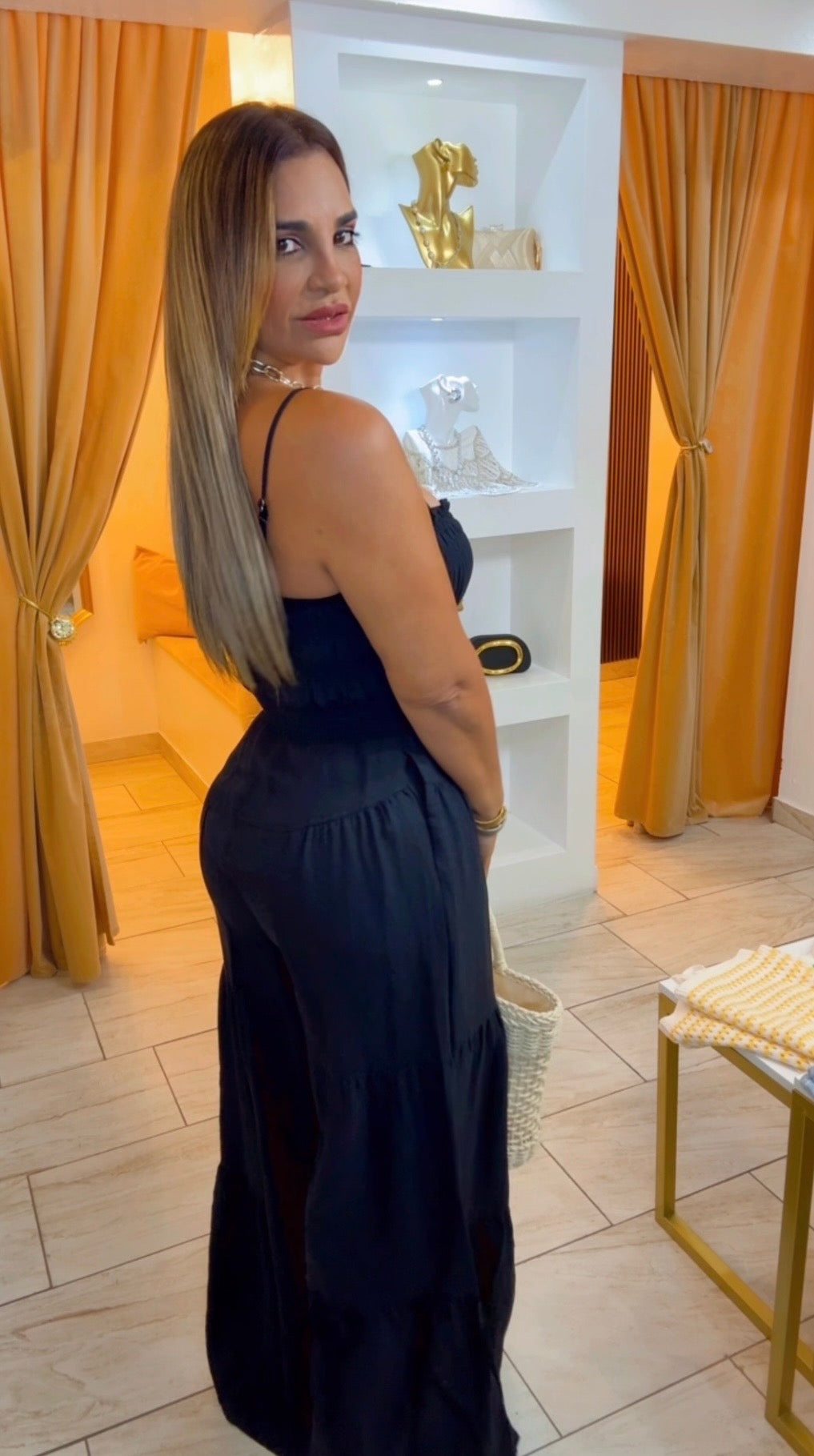 Positano Black Lino Jumpsuit (spandex)