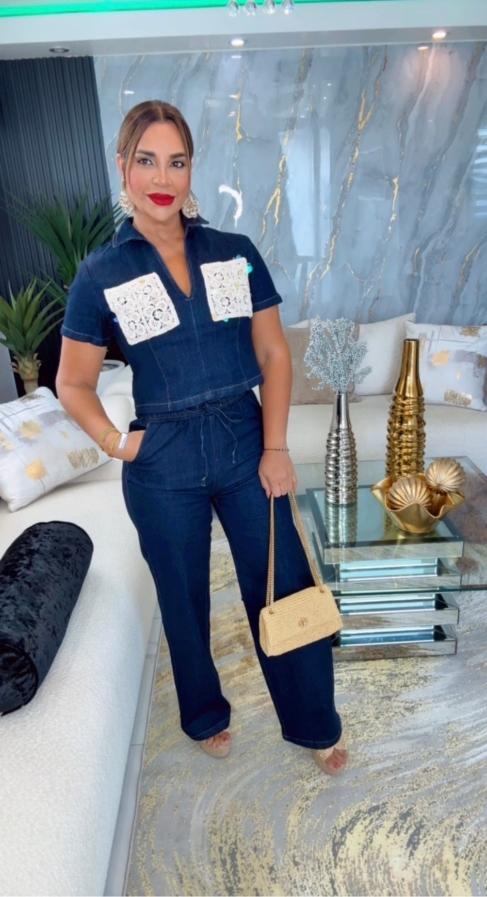 Yakarta Dark Denim & Crochet Set (spandex)