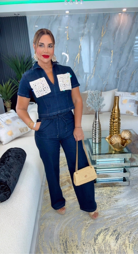 Yakarta Dark Denim & Crochet Set (spandex)