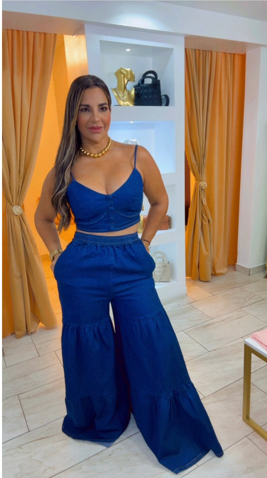 Bélgica Denim Palazzo Set (stretch) utilicé talla Médium